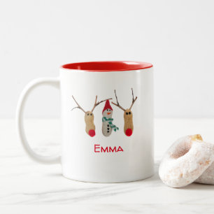 Unique fun reindeer snowman two-tone Christmas mug