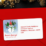 Unique Fun Snowman Christmas Tree Return Address Label<br><div class="desc">Cute watercolor christmas snowman in a party mood.</div>