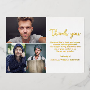 Unique Funeral Memorial 3 Photo Collage White Gold