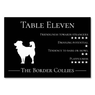 Unique funny dog breed guest border collie team or table number