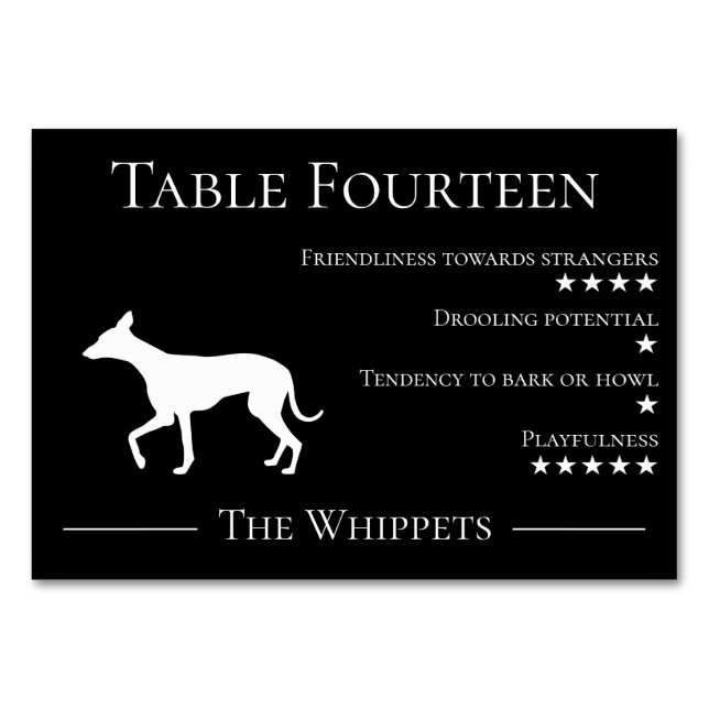 Unique funny dog breed guest Whippet team Table Number (Front)