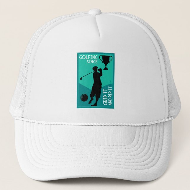 Unique Funny Vintage Golf Gift Trucker Hat (Front)