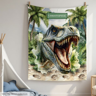 Unique Furious T-Rex Blanket Personalized Name Boy