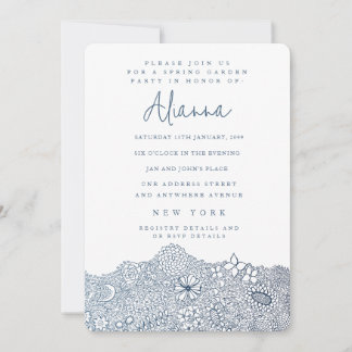 Unique Garden Scene Artist Birthday Navy Blue Invitation