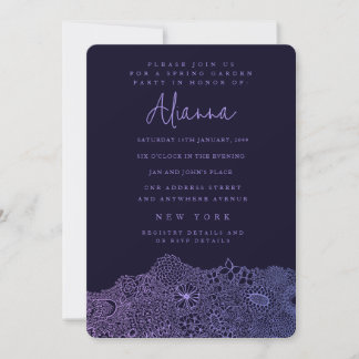 Unique Garden Scene Artist Birthday Party Purple Invitation