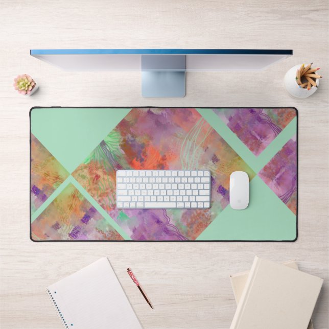 Unique geometric abstract mint green & orange desk mat (Office 1)