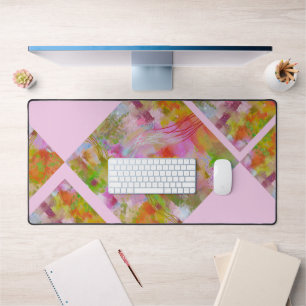 Unique geometric abstract pink green desk mat