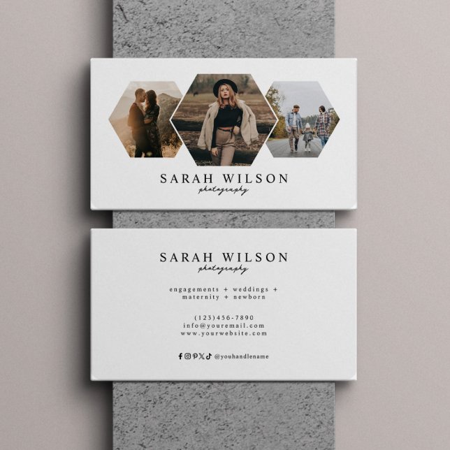 Unique Geometric Hexagon 3 Photos Photographer Business Card (Creator Uploaded)