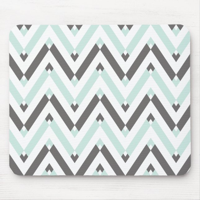 Unique Geometrical Light Blue Grey Chevron Pattern Mouse Pad (Front)