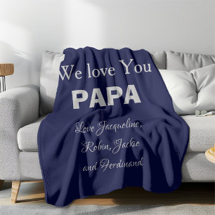 Unique Gift for Dad. Custom Names Navy Blue  Fleece Blanket