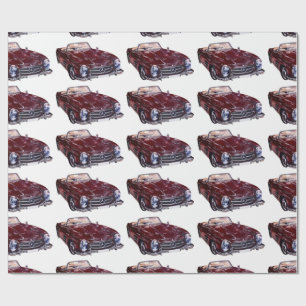 Unique Gift Wrap with Retro burgundy car