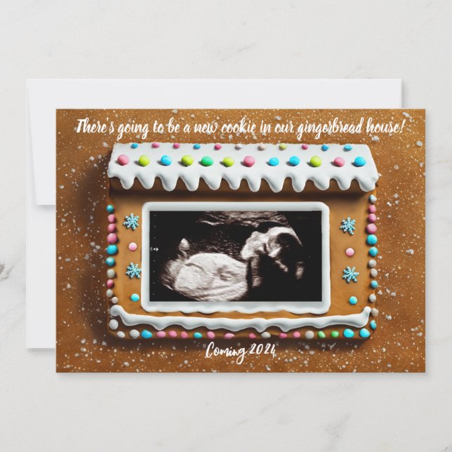 Unique Gingerbread House Baby Ultrasound Pregnancy Announcement (Front)