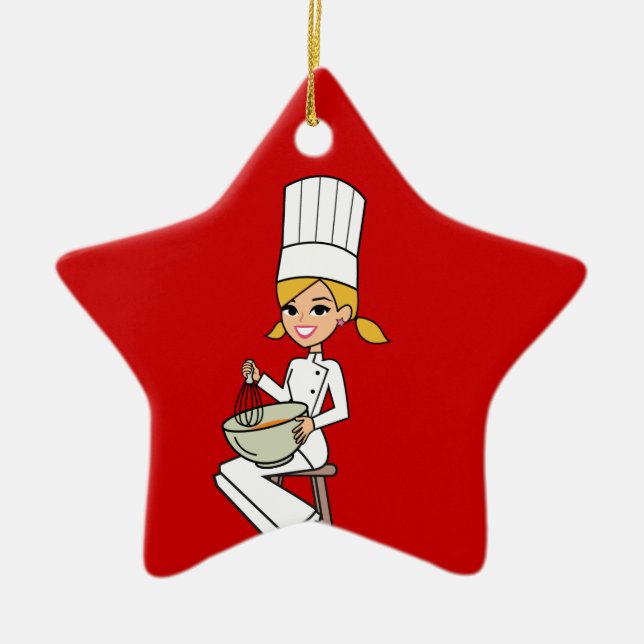 Unique Girl Chef Illustration Ceramic Ornament (Front)