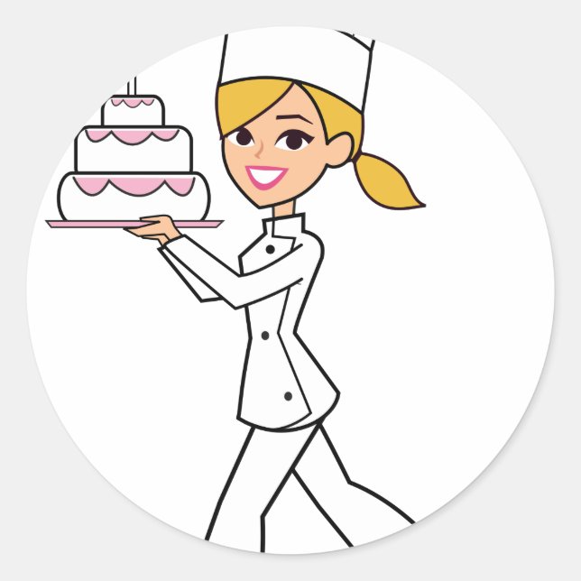 Unique Girl Chef Illustration Classic Round Sticker (Front)