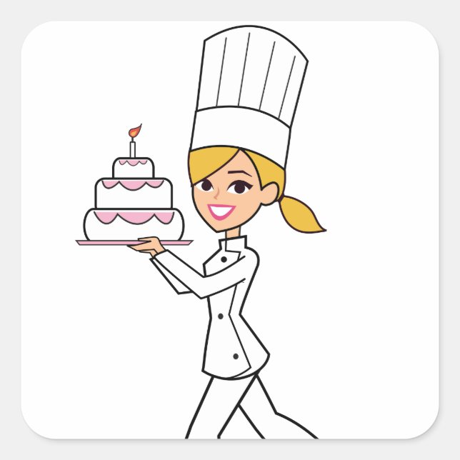 Unique Girl Chef Illustration Square Sticker (Front)