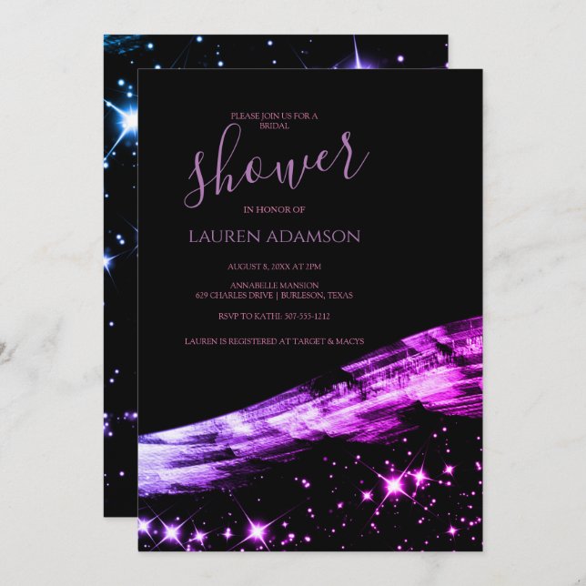 Unique Glamourous Pink Glitter Stars Bridal Shower Invitation (Front/Back)