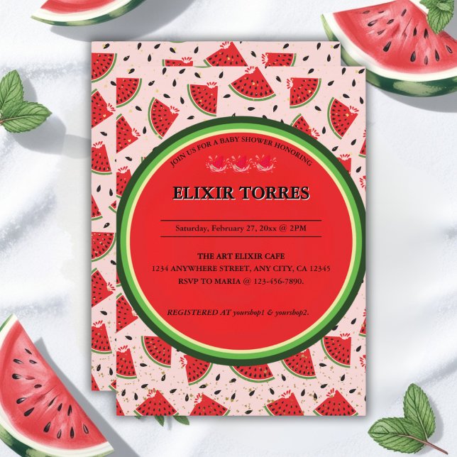 Unique Glitter Modern Watermelon Baby Shower Invitation (Creator Uploaded)