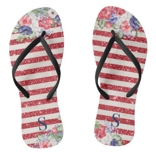 Unique glittery & floral pattern US flag colours  Thongs