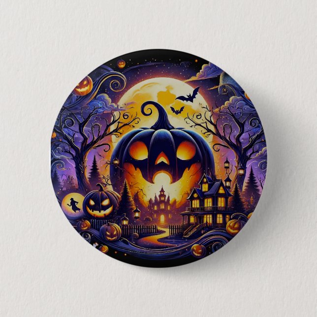 Unique Glowing Pumpkin Button – Halloween Style (Front)