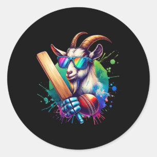 Unique Goat Cricketer Design For Sports Enthusiast Classic Round Sticker