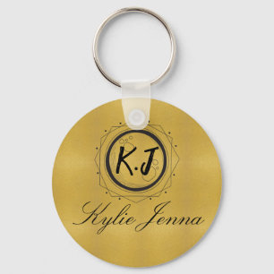 Unique gold and black elegant script calligraphy key ring