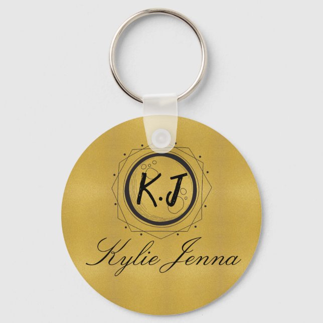Unique gold and black elegant script calligraphy key ring (Front)
