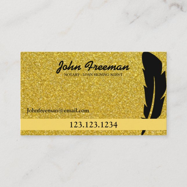 Unique Gold and Black Notary Loan Signing Agent Business Card (Front)