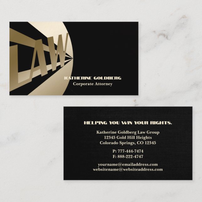 Unique Gold & Black Attorney at Law Business Card (Front/Back)