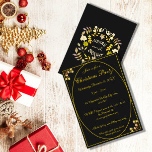 Unique Gold Black Christmas Party Merry & Bright Invitation