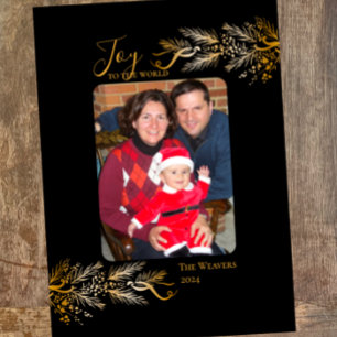Unique Gold Black Elegant Joy Christmas Photo Holiday Card