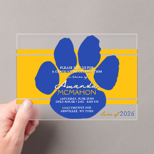 Unique Gold & Blue Graduation Pawprint Elegant Acrylic Invitations