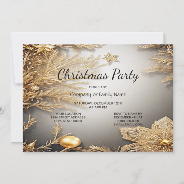 Unique Gold Decorative Christmas Party Invitation (Front)