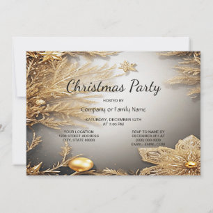 Unique Gold Decorative Christmas Party Invitation