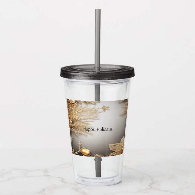 Unique Gold Decorative Holiday Acrylic Tumbler (Front)