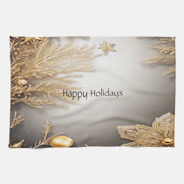 Unique Gold Decorative Holiday Kitchen Towel (Horizontal)