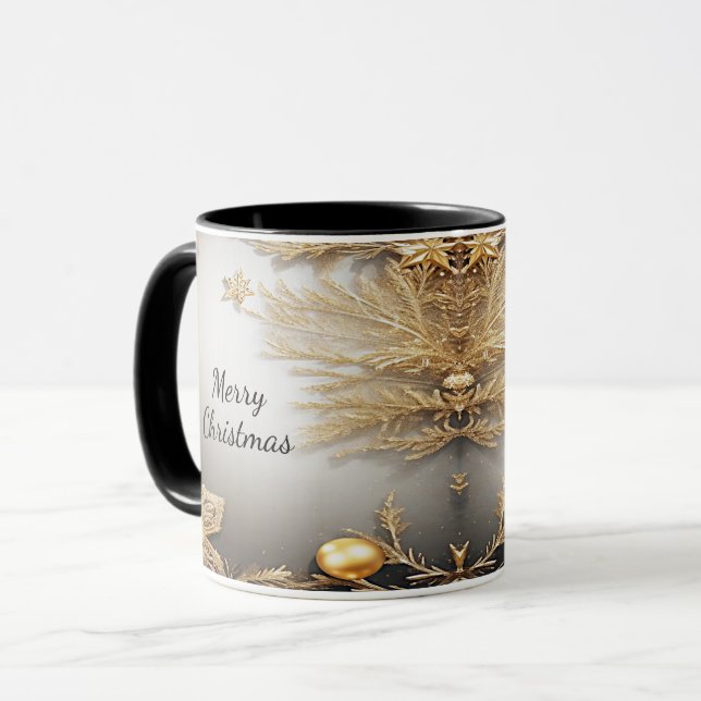Unique Gold Decorative Holiday Mug (Front Left)