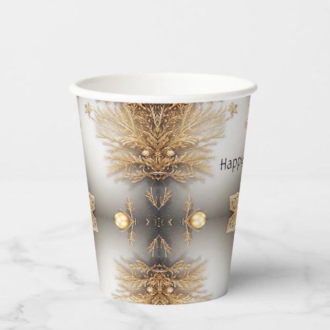 Unique Gold Decorative Holiday Paper Cups (Front)