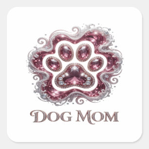 Unique Gold DOG MOM Vinyl Style Square Sticker