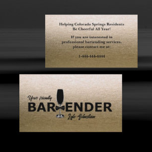 Unique Gold Glitter Bowtie Bartender Business Card