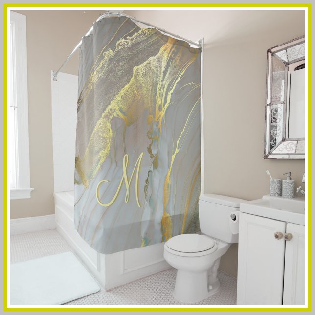 Unique Gold Grey Abstract 3 Colour Monogram  Shower Curtain (Creator Uploaded)