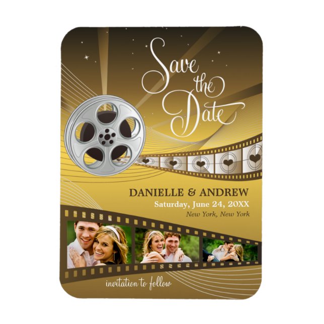 Unique Gold Movie Reel Wedding Photo Save the Date Magnet (Vertical)