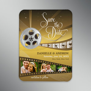 Unique Gold Movie Reel Wedding Photo Save the Date Magnet
