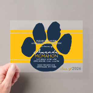 Unique Gold & Navy Graduation Pawprint Elegant Acrylic Invitations