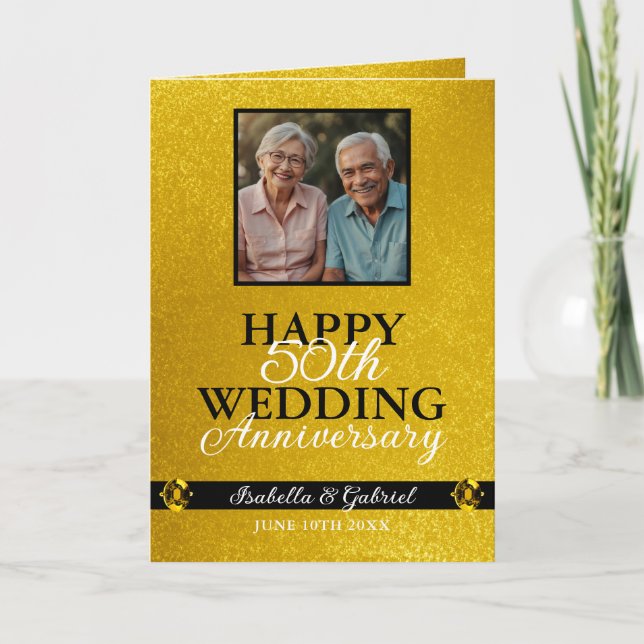 Unique Gold Parente Photo 50th Anniversary Card (Front)