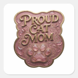 Unique Gold PROUD CAT MOM Sticker Print