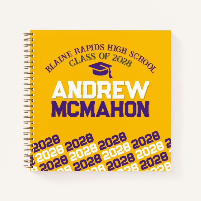 Unique Gold & Purple Graduation Guestbook Notebook (Front)