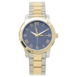 Unique Gold Roman Numeral on Blue Background Watch