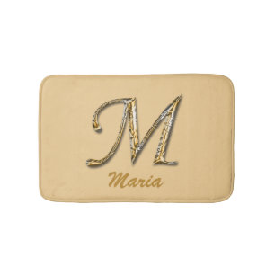 Unique Gold Silver Letter M Monogram Initial Bath Mat