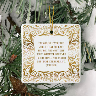 Unique Golden Scripture John 3:16 Christmas   Ceramic Ornament