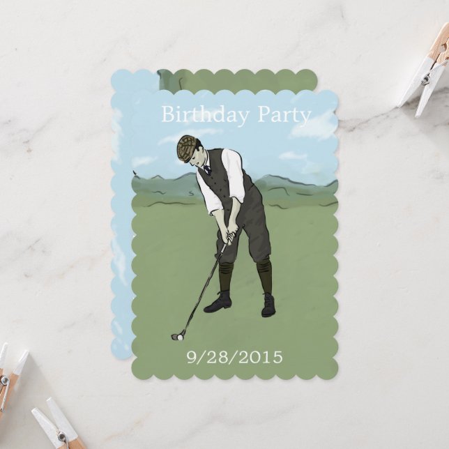 Unique Golf Art Birthday Party invitations (Front/Back In Situ)